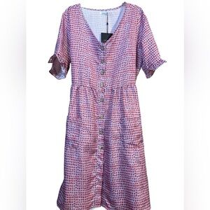 Koandaily Plus Size V Neck Button Down Short Sleeve Ruffle Polka Dot Midi Dress